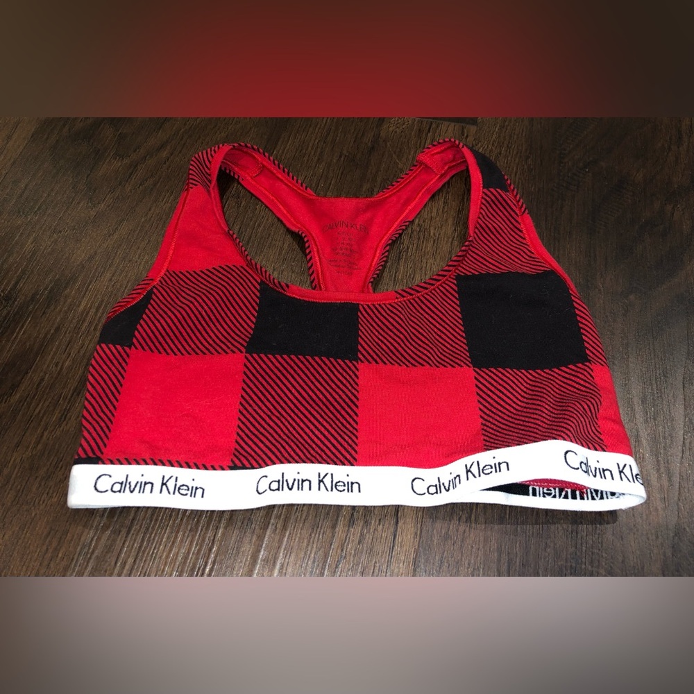 Calvin Klein Red and Black Plaid Sports Bra - Small - Picture 5 of 5
